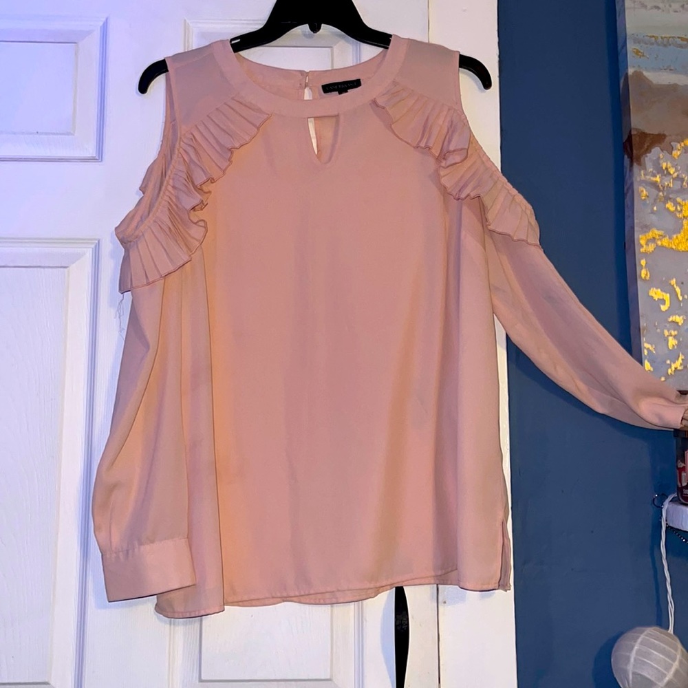 Lane Bryant Soft Pink Cold Shoulder Ruffle Blouse